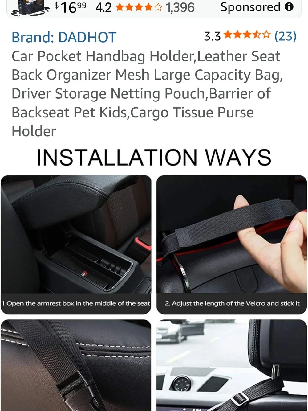 Car Pocket Handbag Holder
